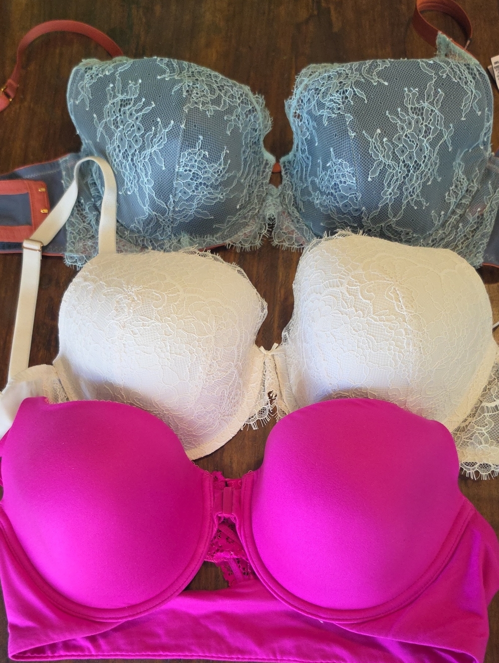 Victoria's Secret Bras, Like New,  Lace & Smooth Bra Set - Blue, White, Hot Pink